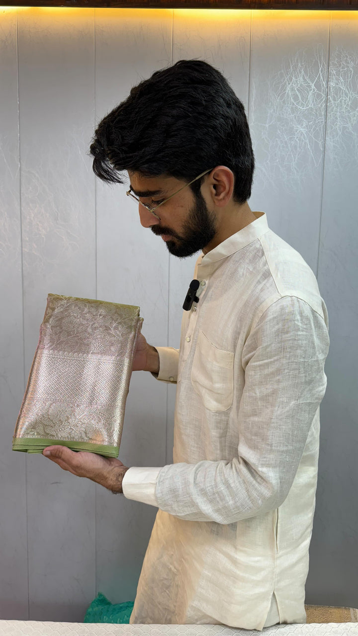 Dual Tone Tissue Silk Embossed Floral Saree