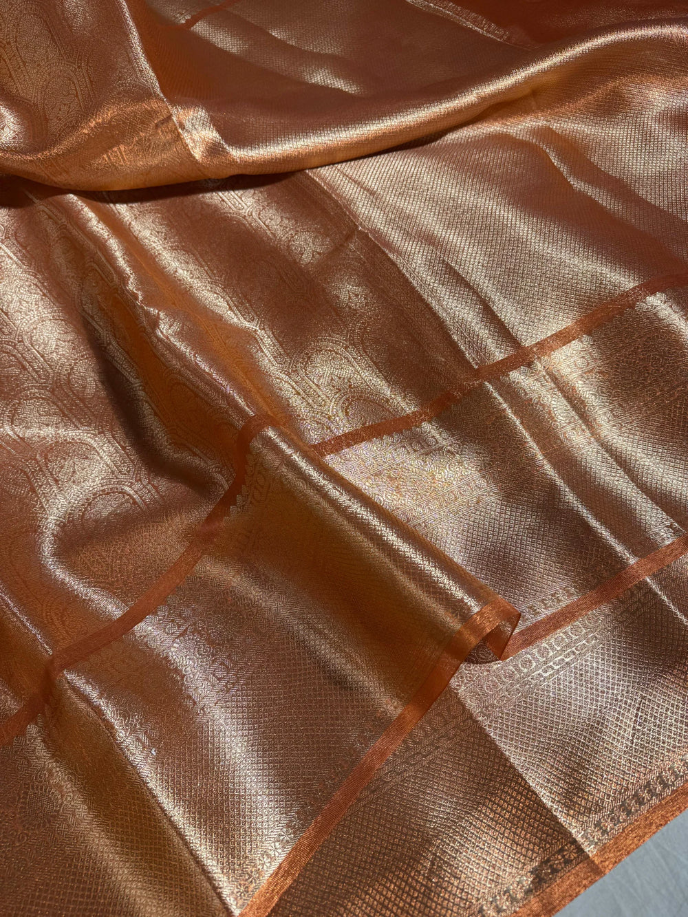 Dust Orange kanjivaram tissue silk daree with rich pallu and blouse