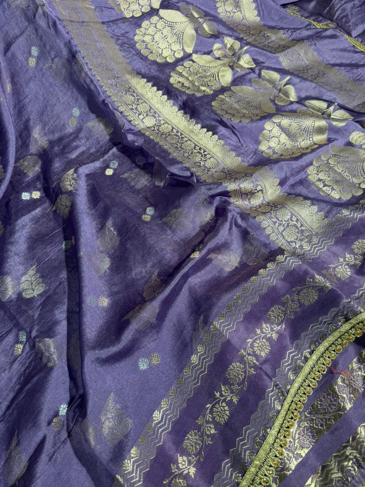 Dusty Lavender Premium Dupion Silk Lace Work Saree