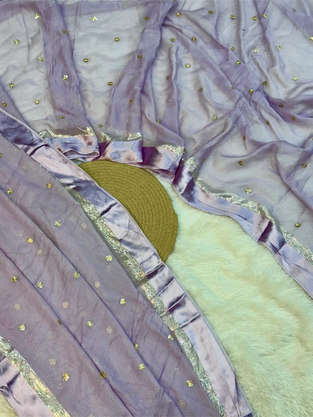 Dusty Lavender Viscose Georgette Silk Embroidered Saree