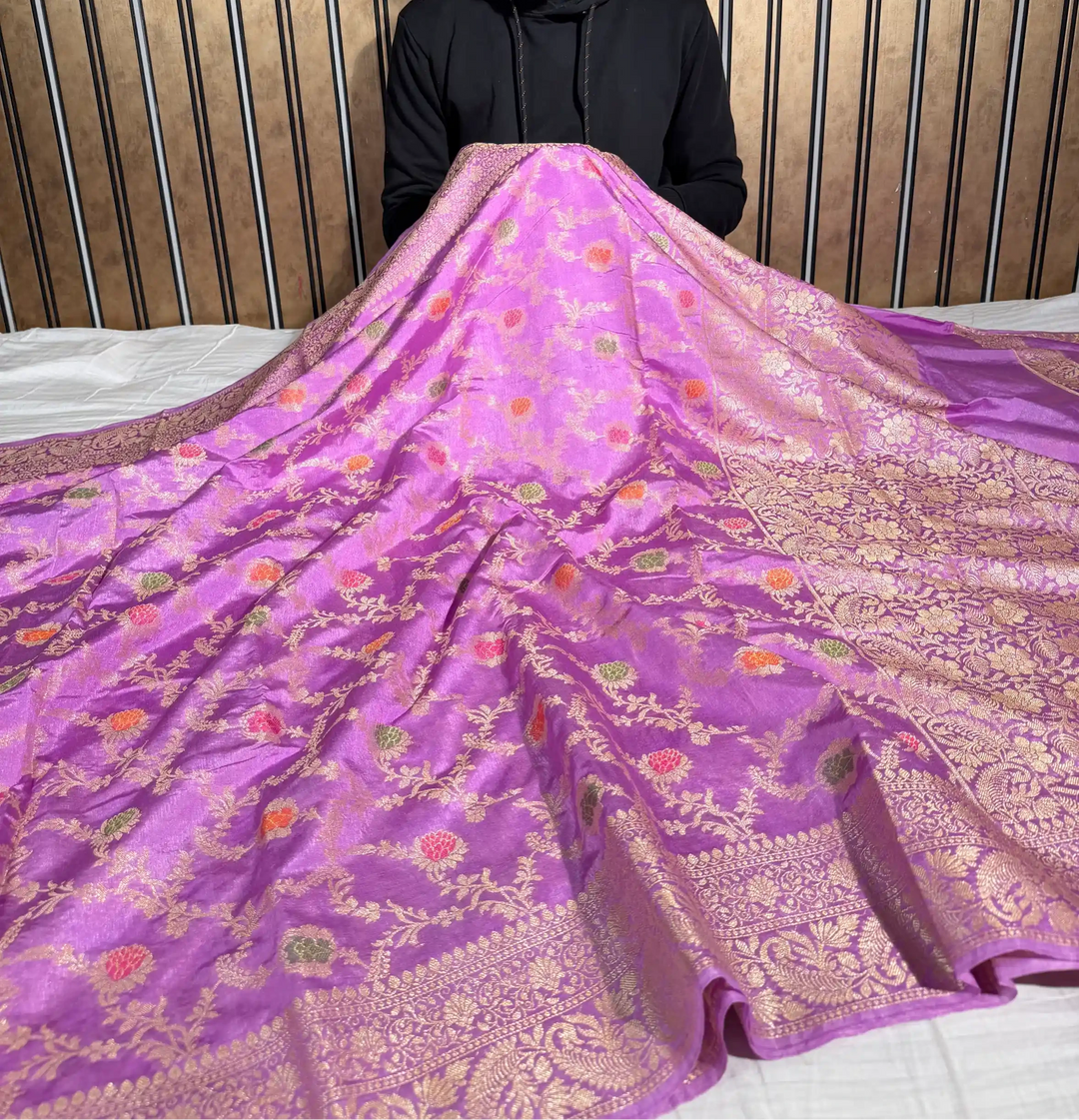Dusty Lavender Warm Silk Floral Meenakari Banarasi Saree