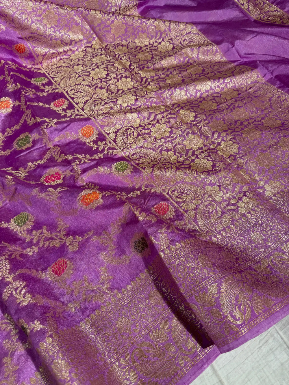 Dusty Lavender Warm Silk Floral Meenakari Banarasi Saree