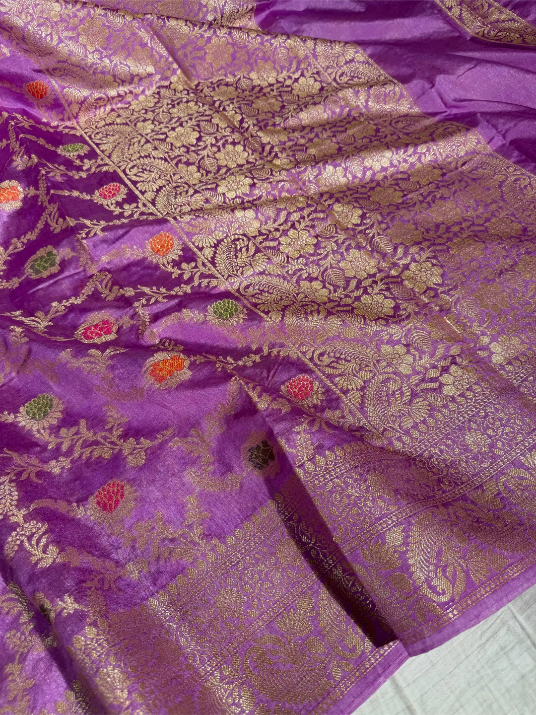 Dusty Lavender Warm Silk Floral Meenakari Banarasi Saree