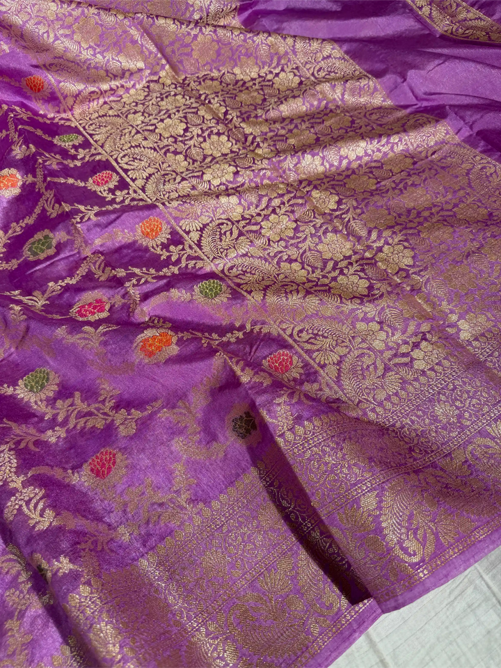 Dusty Lavender Warm Silk Floral Meenakari Banarasi Saree