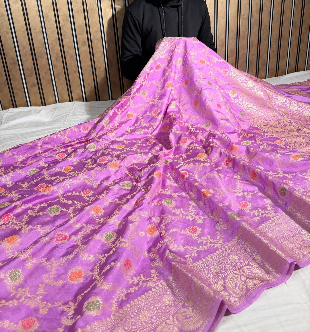 Dusty Lavender Warm Silk Floral Meenakari Banarasi Saree