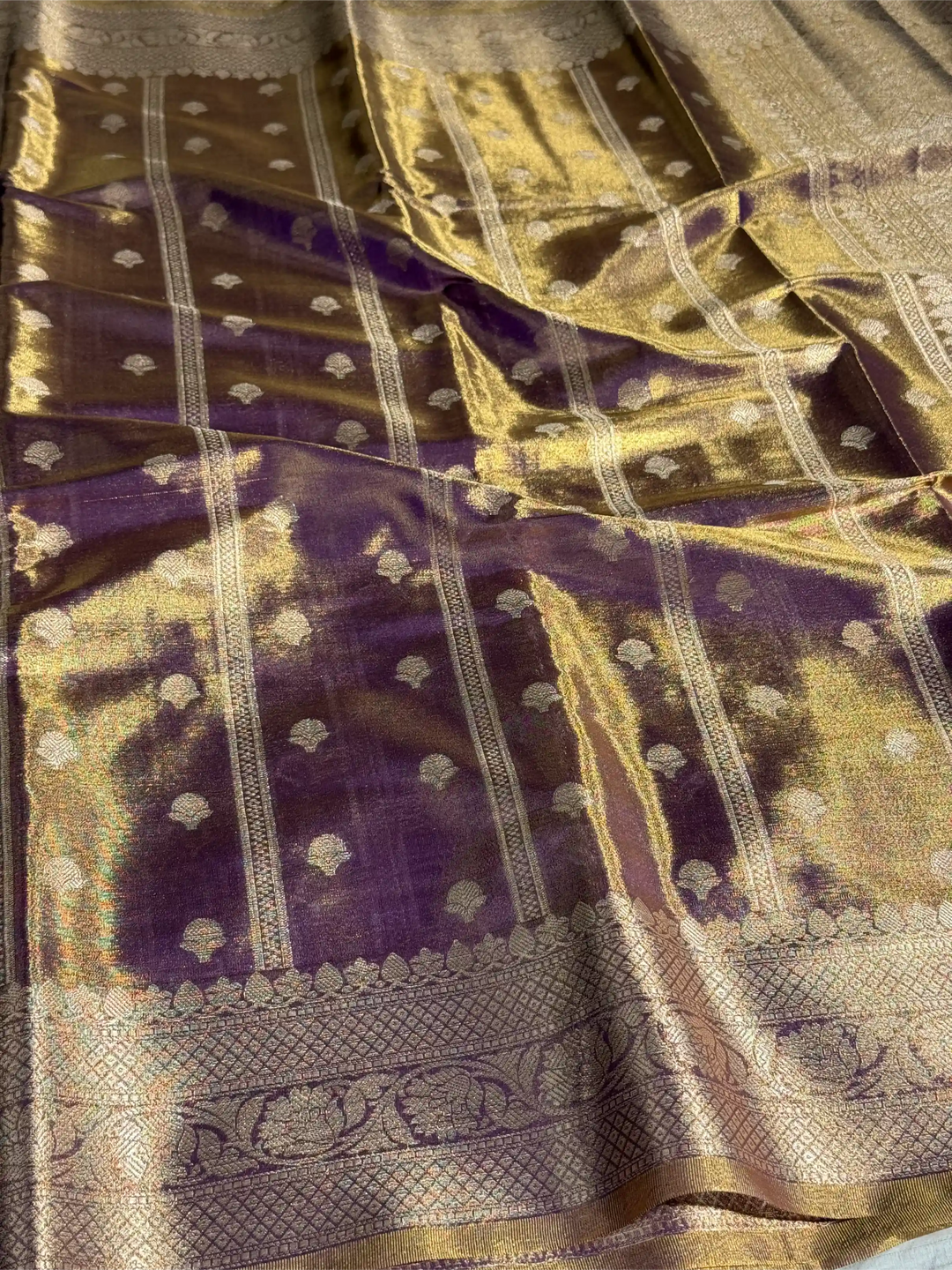 Dusty Navy Kathan Tissue Silk Zari Buta Banarasi Saree