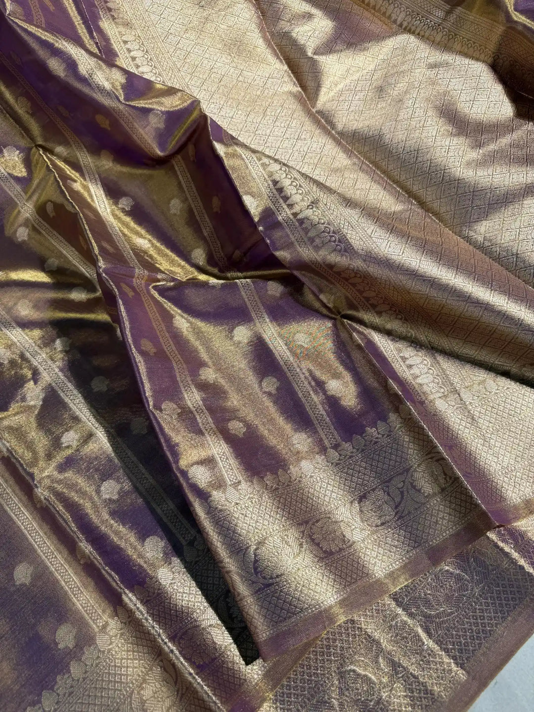 Dusty Navy Kathan Tissue Silk Zari Buta Banarasi Saree