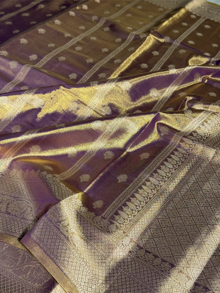 Dusty Navy Kathan Tissue Silk Zari Buta Banarasi Saree