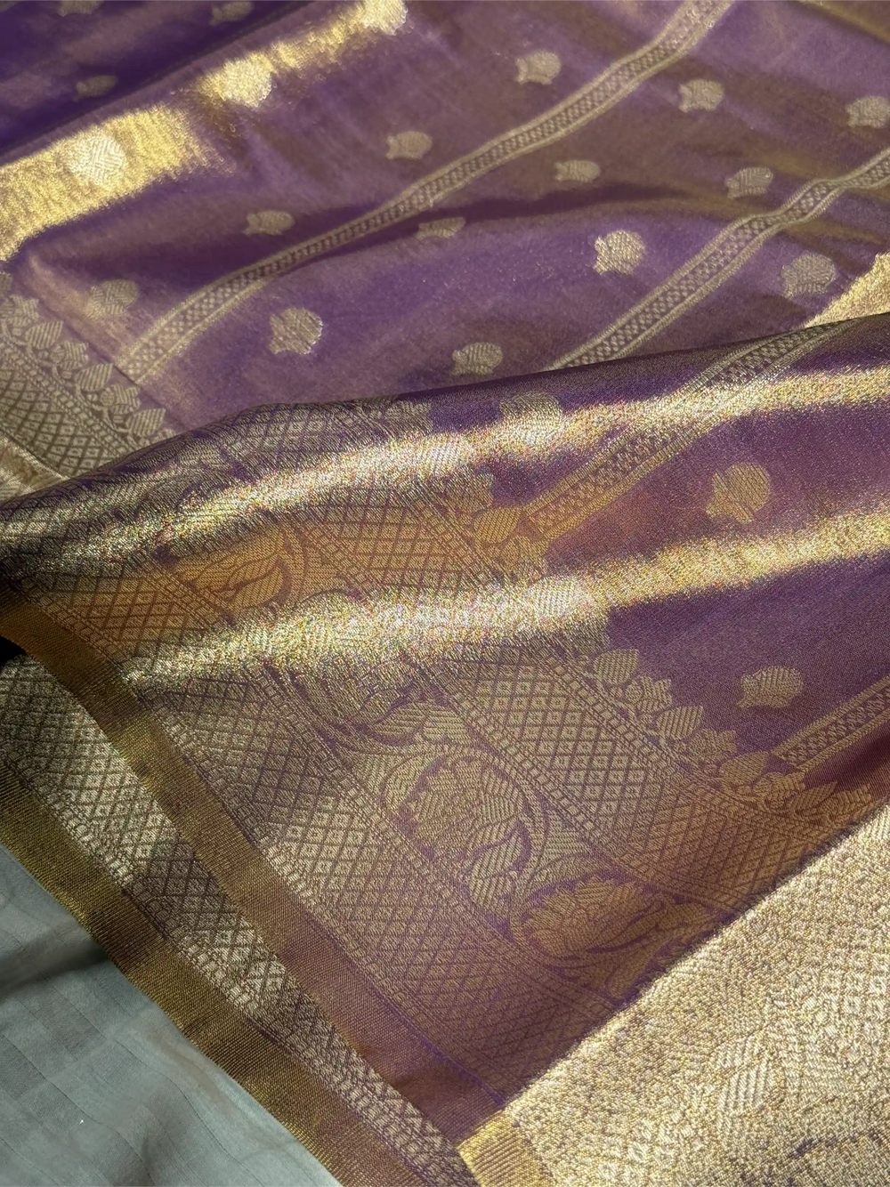 Dusty Navy Kathan Tissue Silk Zari Buta Banarasi Saree