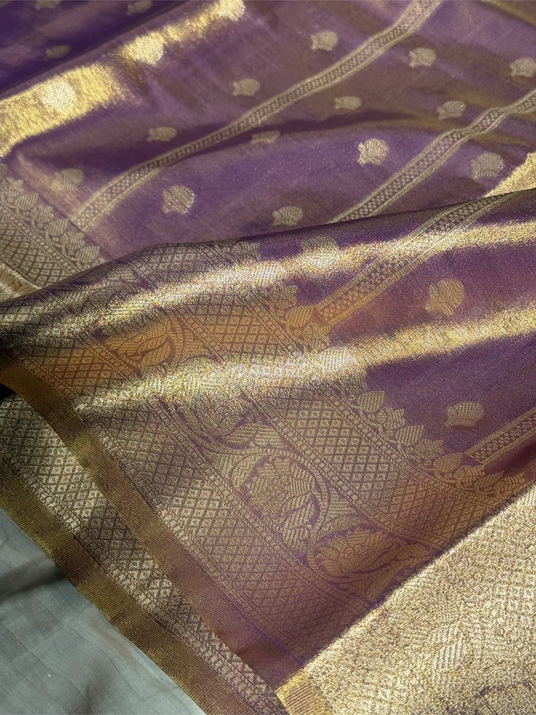 Dusty Navy Kathan Tissue Silk Zari Buta Banarasi Saree
