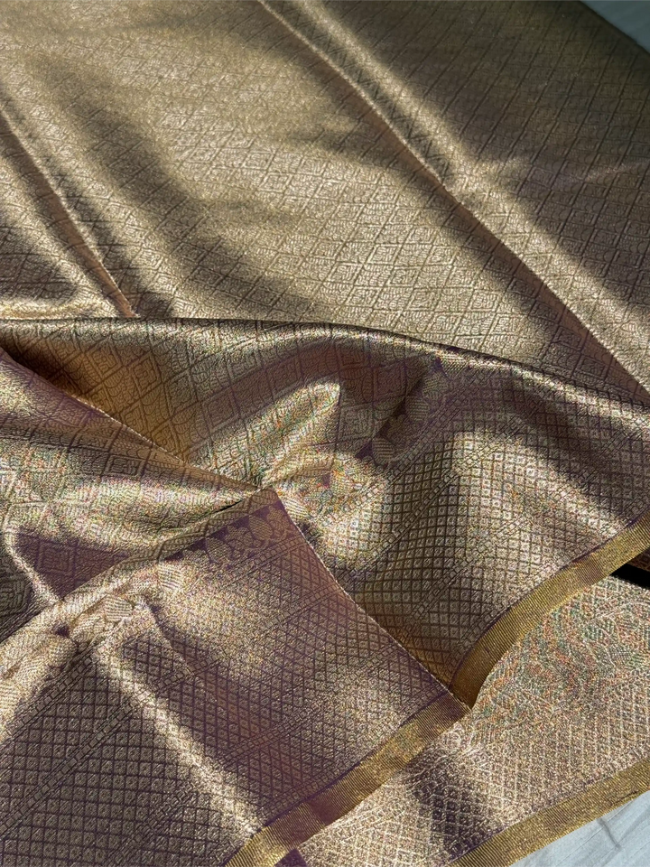 Dusty Navy Kathan Tissue Silk Zari Buta Banarasi Saree