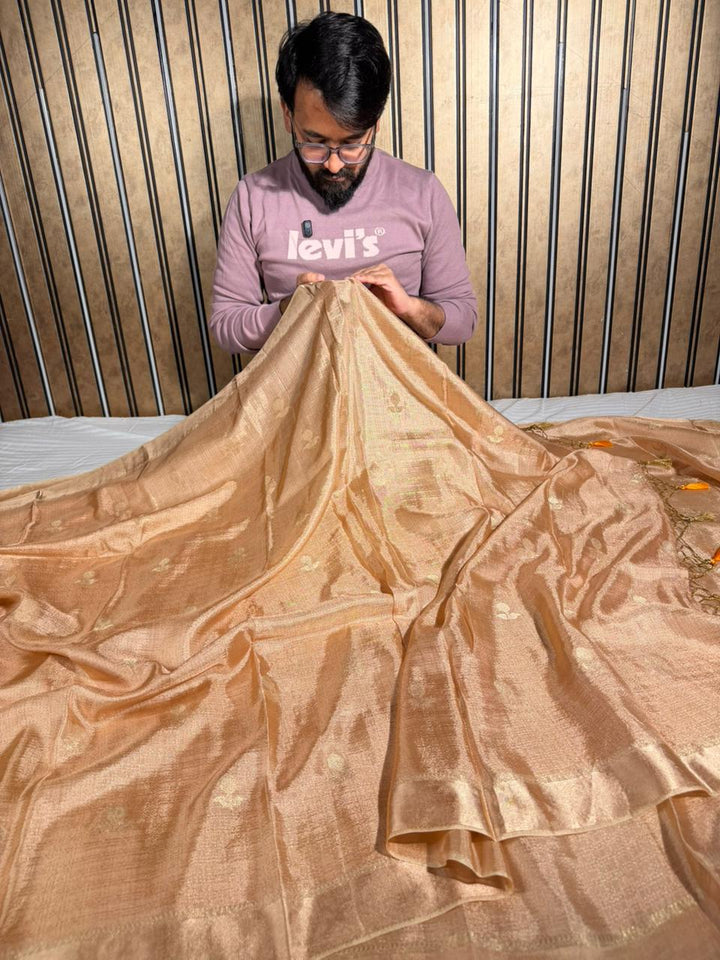 Dusty Peach Extremely Soft Georgette Silk Banarasi Saree 