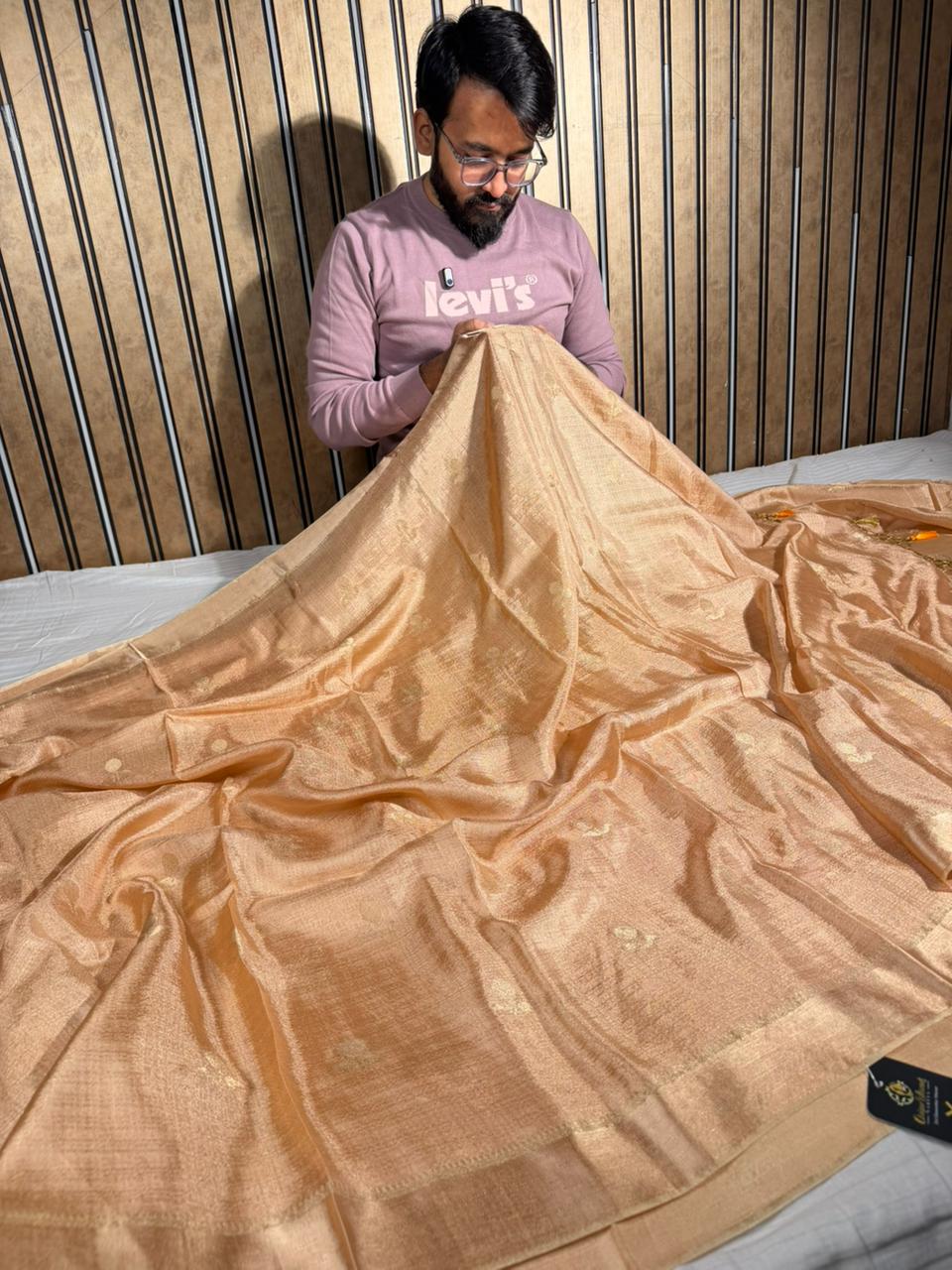 Dusty Peach Extremely Soft Georgette Silk Banarasi Saree 