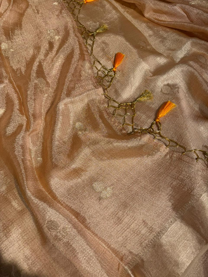 Dusty Peach Extremely Soft Georgette Silk Banarasi Saree 