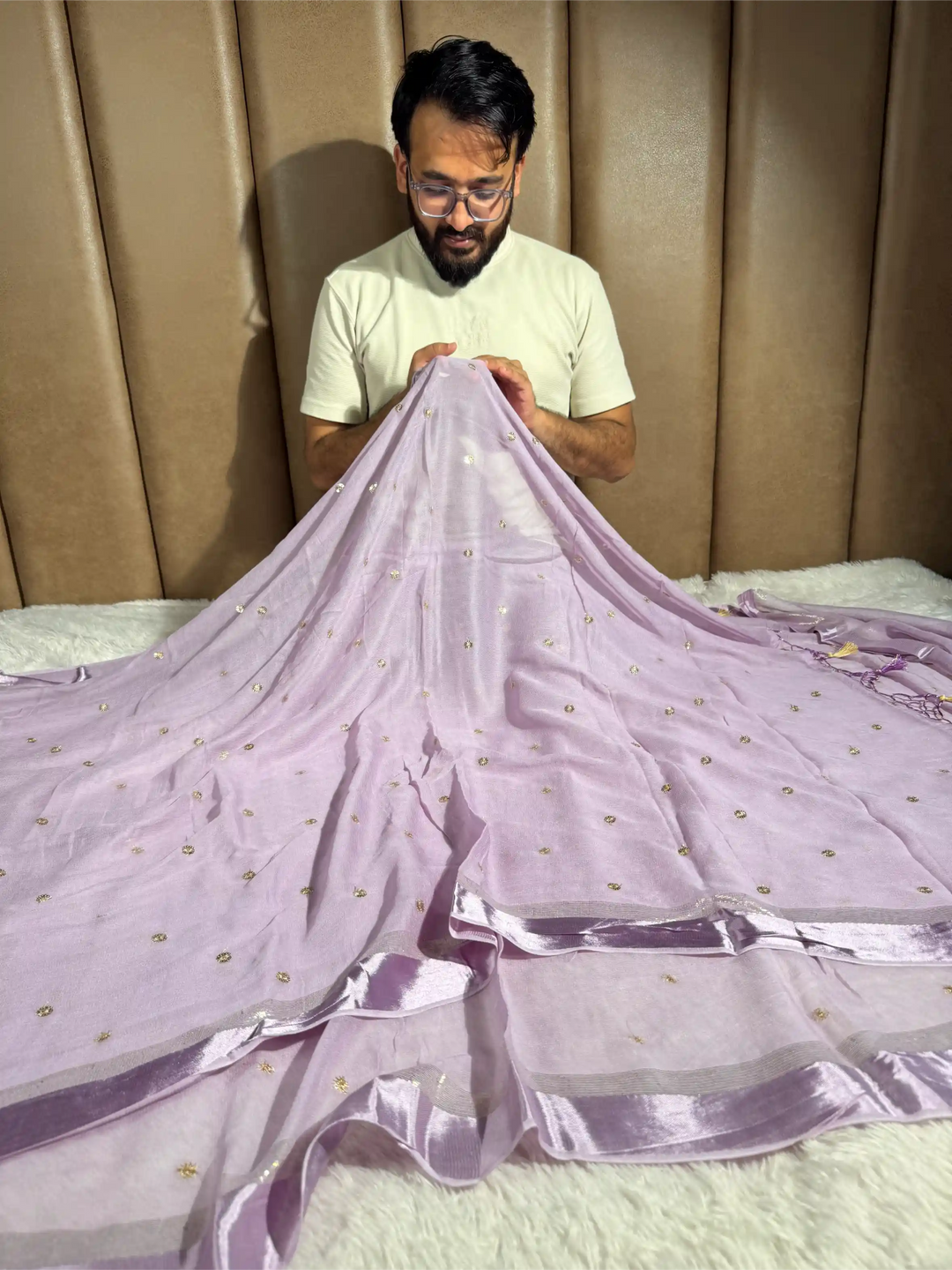 Dusty Lavender Viscose Georgette Silk Embroidered Saree