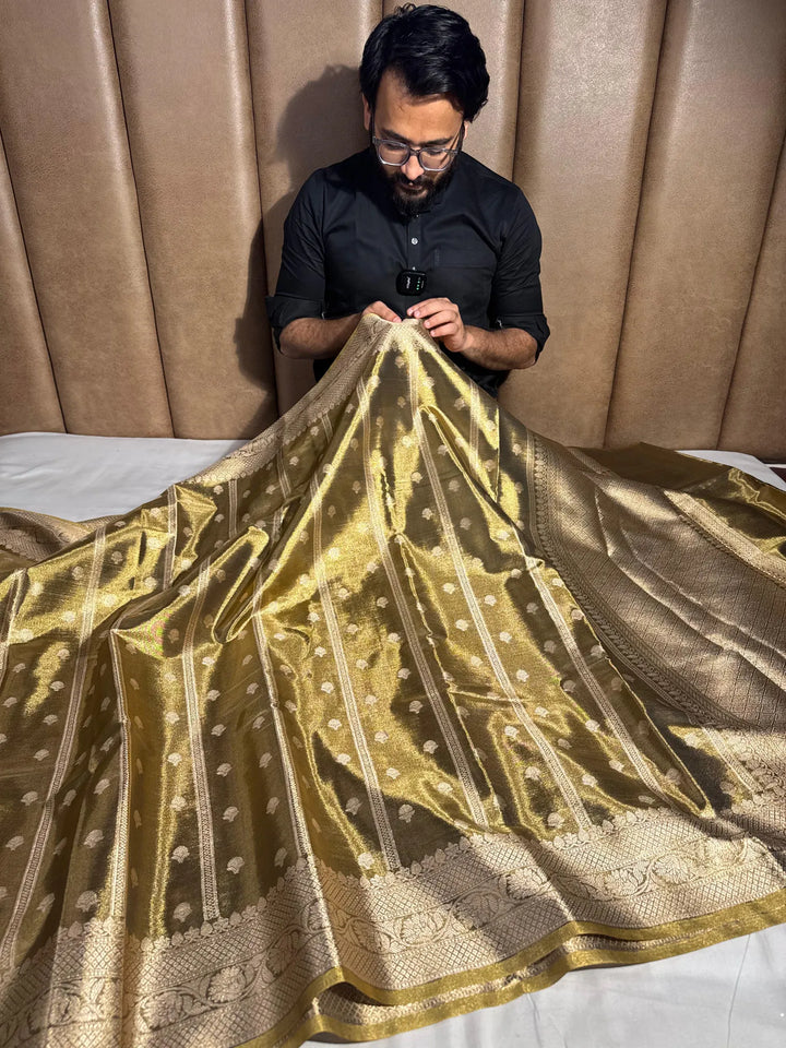 Dusty gold katan tissue silk Banarasi saree