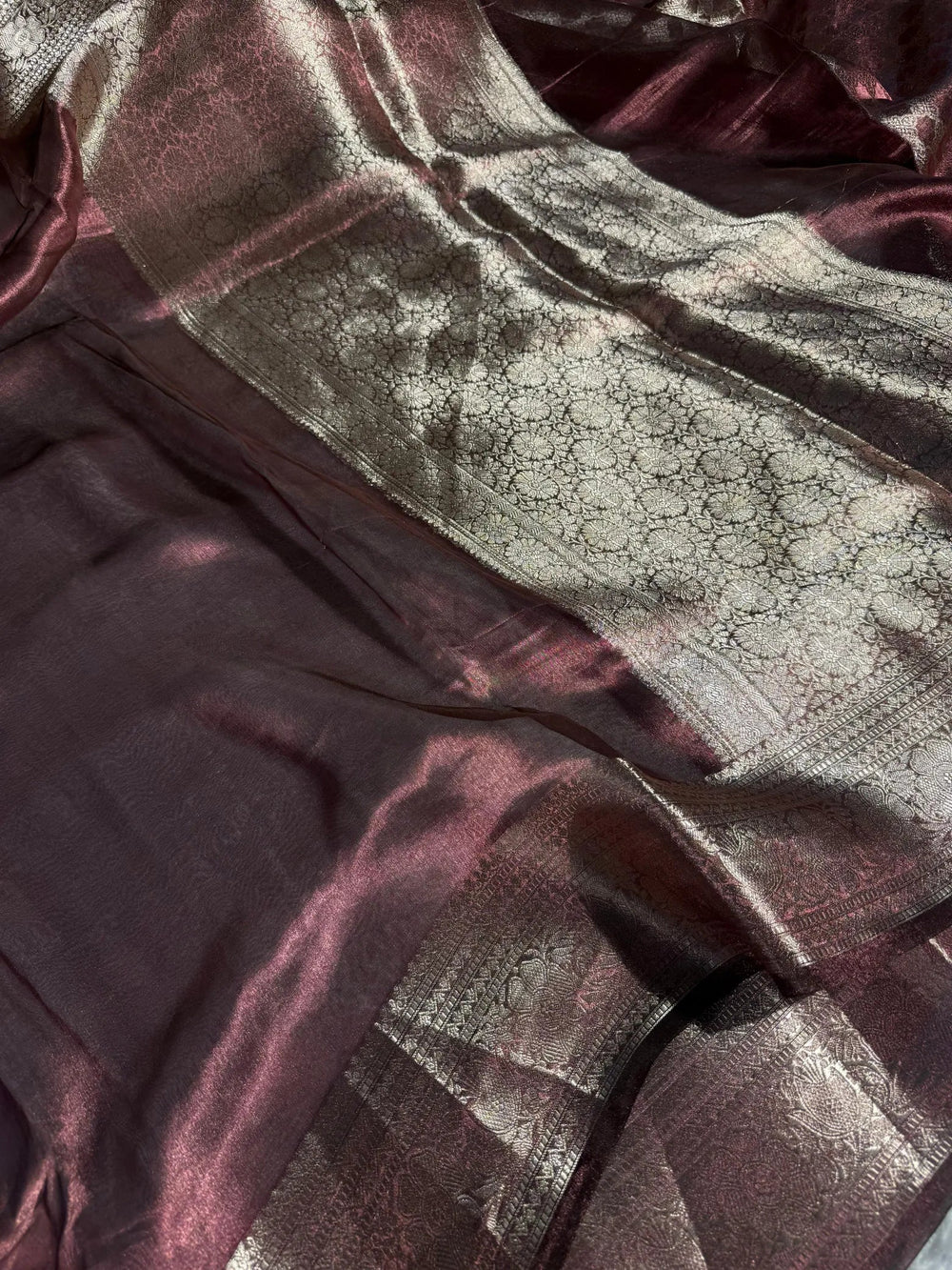 Dusty lavender shade pure tissue silk Banarasi saree
