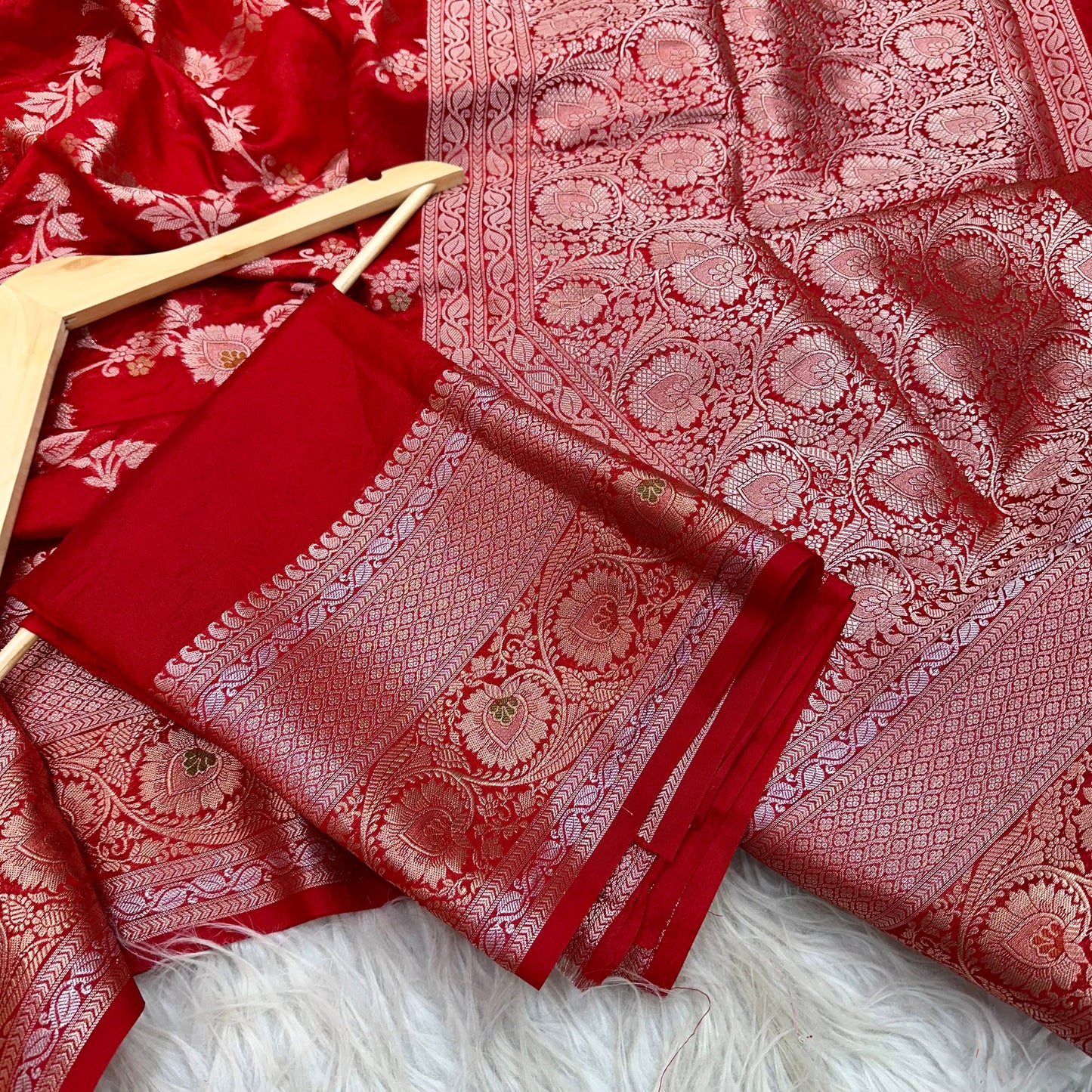 Bright Red Chinia Silk Banarasi Saree