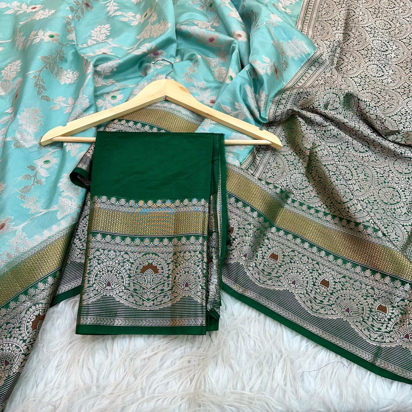 Sea Green Chinia Silk Banarasi Saree