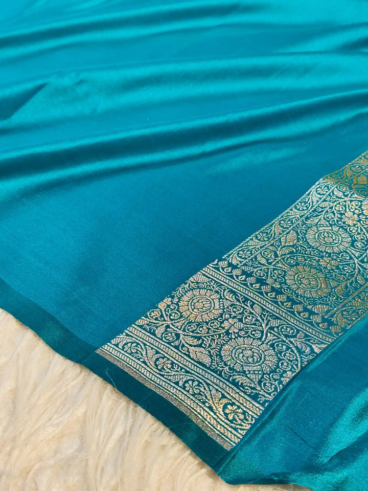 Eccentric Rama Green Satin Katan Silk Saree