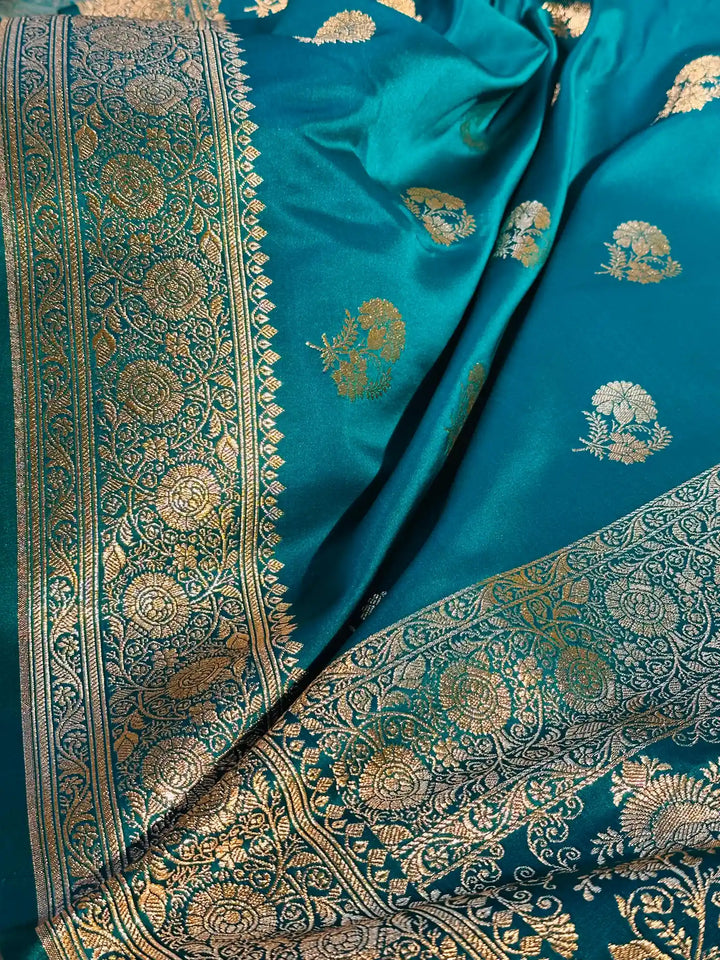 Eccentric Rama Green Satin Katan Silk Saree