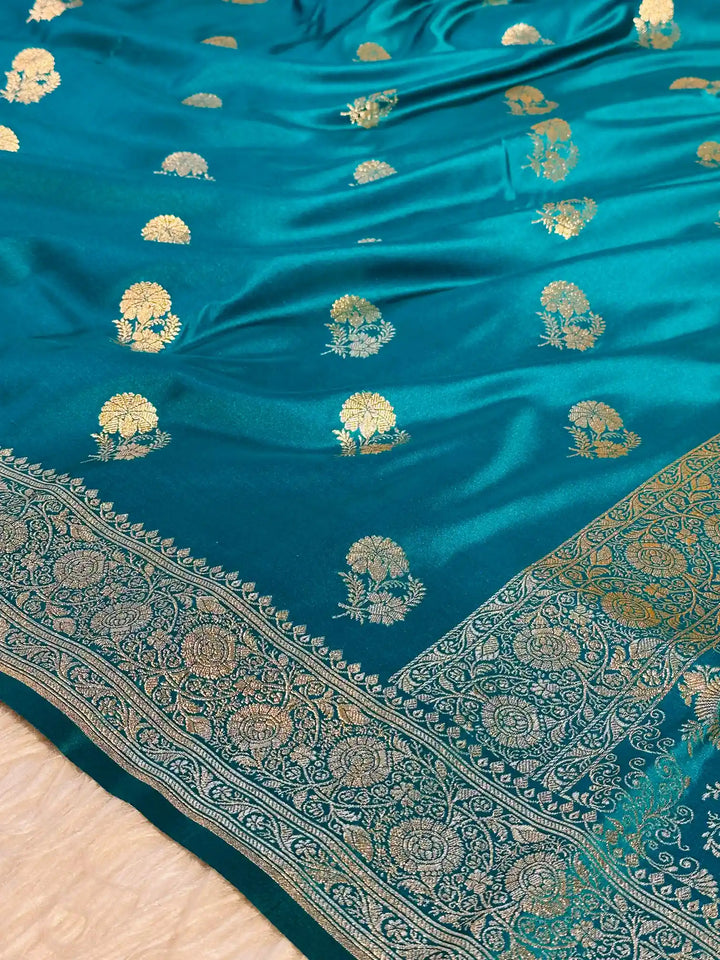 Eccentric Rama Green Satin Katan Silk Saree