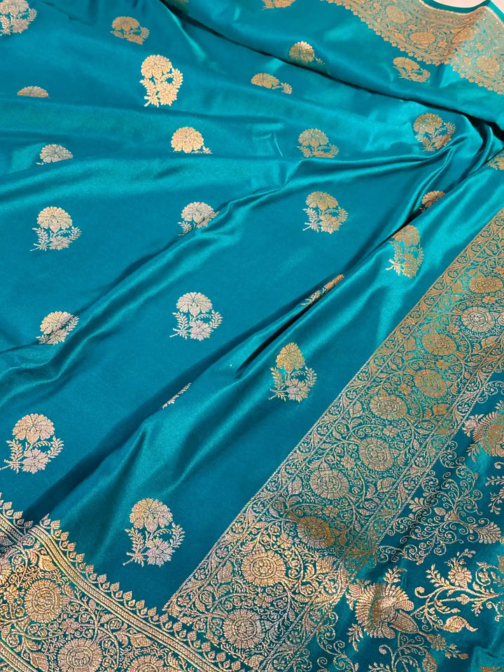 Eccentric Rama Green Satin Katan Silk Saree