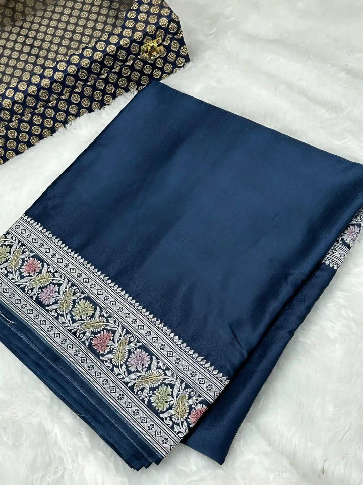 Emerald Blue Mashru Katan Silk Banarasi Saree