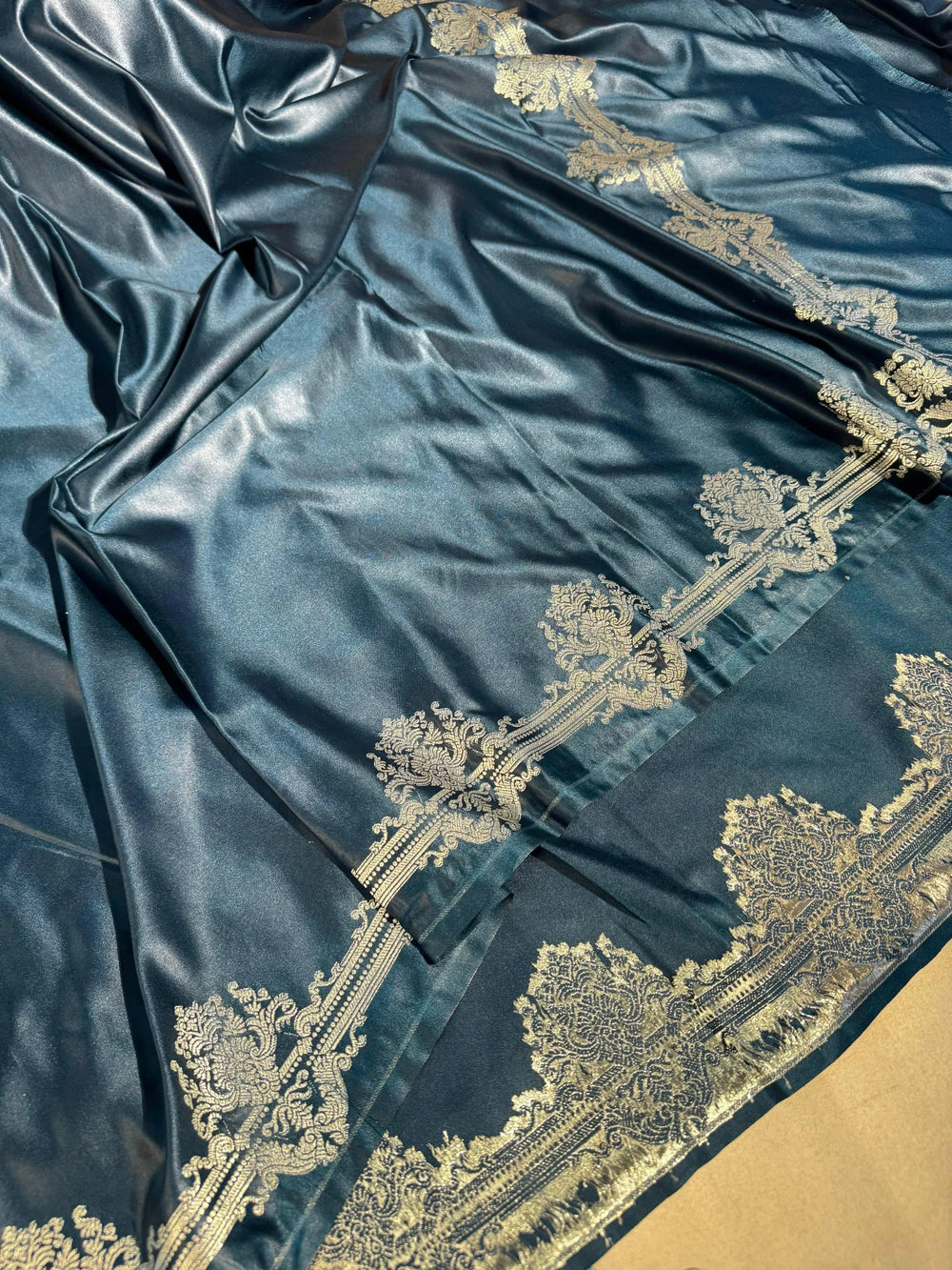 Emerald Blue Mashru Katan Silk Banarasi Saree