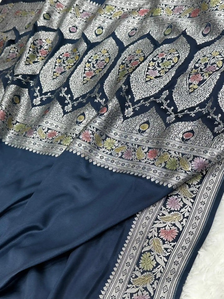 Emerald Blue Mashru Katan Silk Banarasi Saree