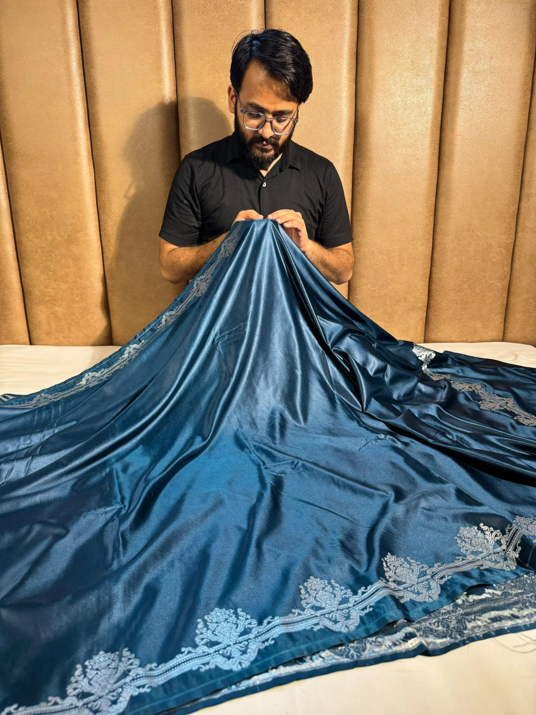 Emerald Blue Mashru Katan Silk Banarasi Saree