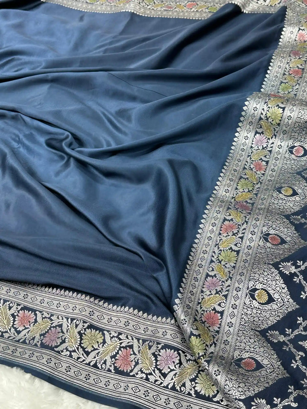 Emerald Blue Mashru Katan Silk Banarasi Saree