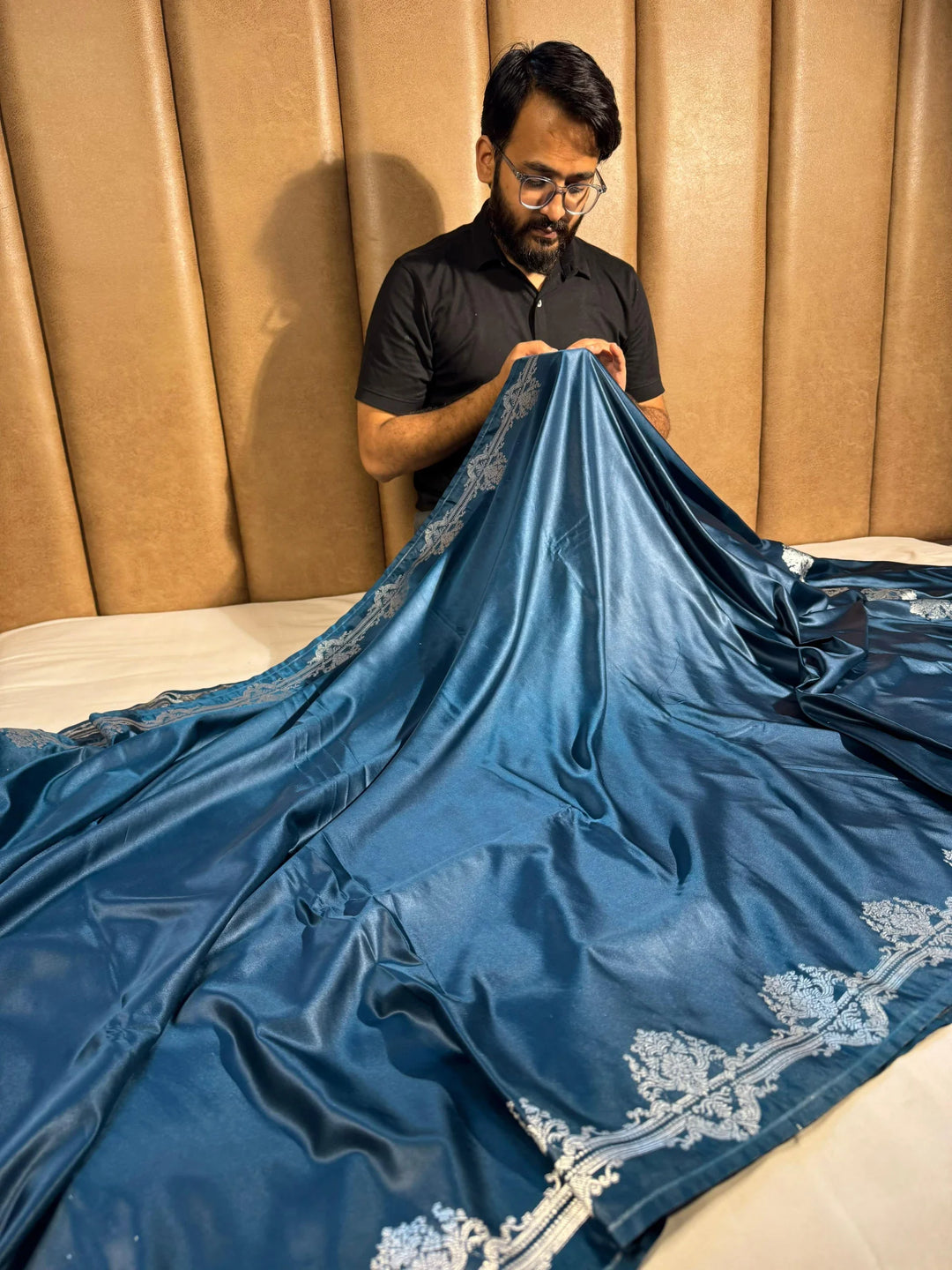 Emerald Blue Mashru Katan Silk Banarasi Saree