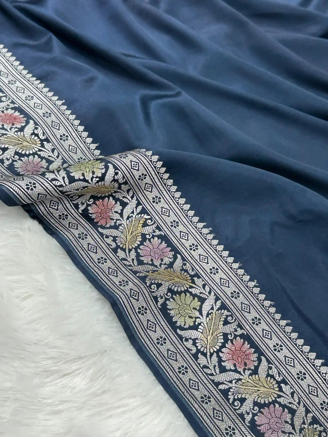 Emerald Blue Mashru Katan Silk Banarasi Saree