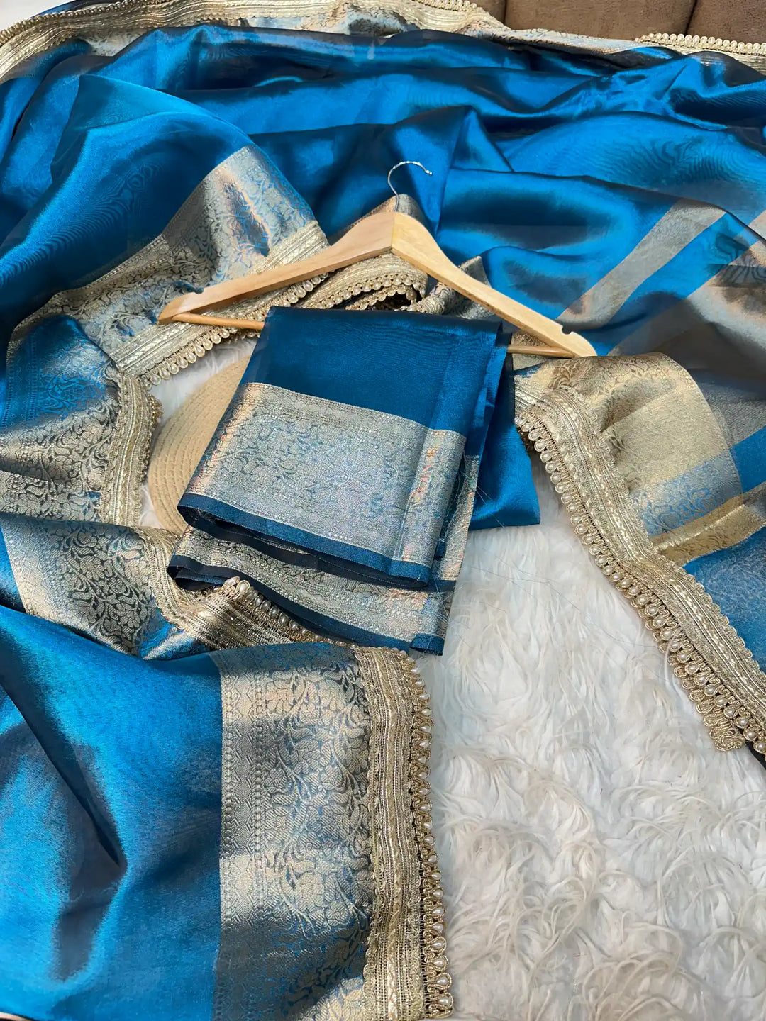 Emerald Blue Soft Tissue Silk Saree