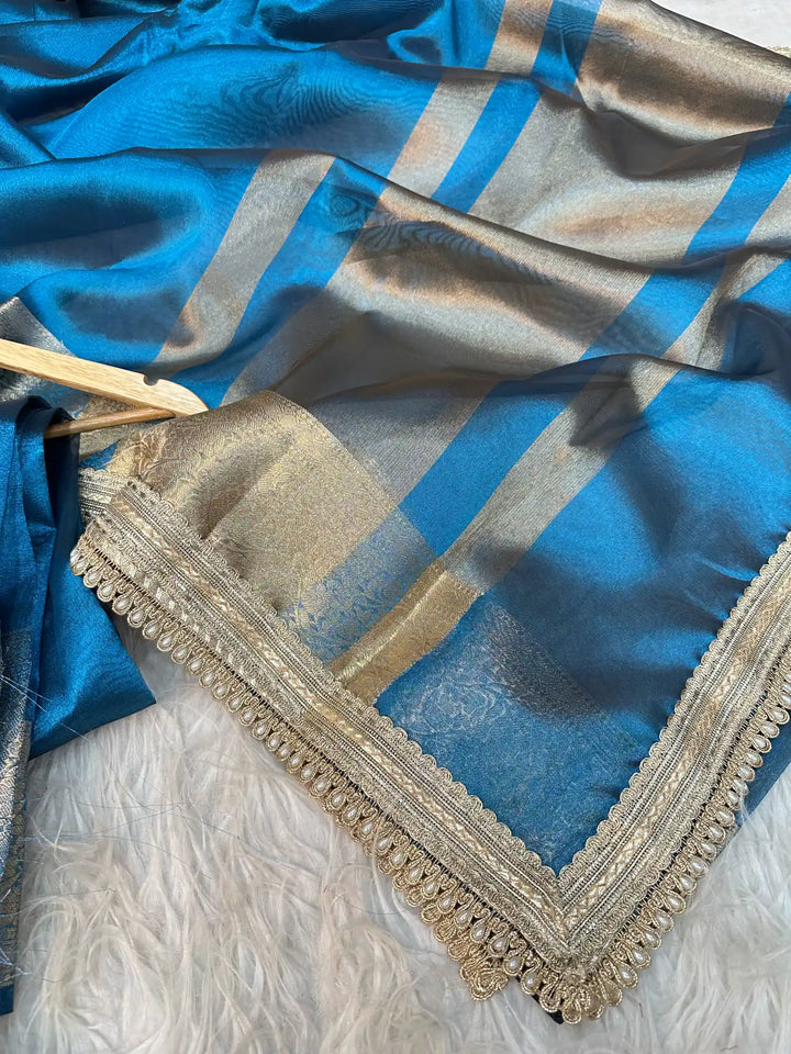 Emerald Blue Soft Tissue Silk Saree
