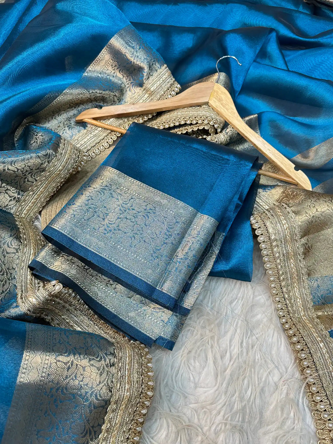 Emerald Blue Soft Tissue Silk Saree