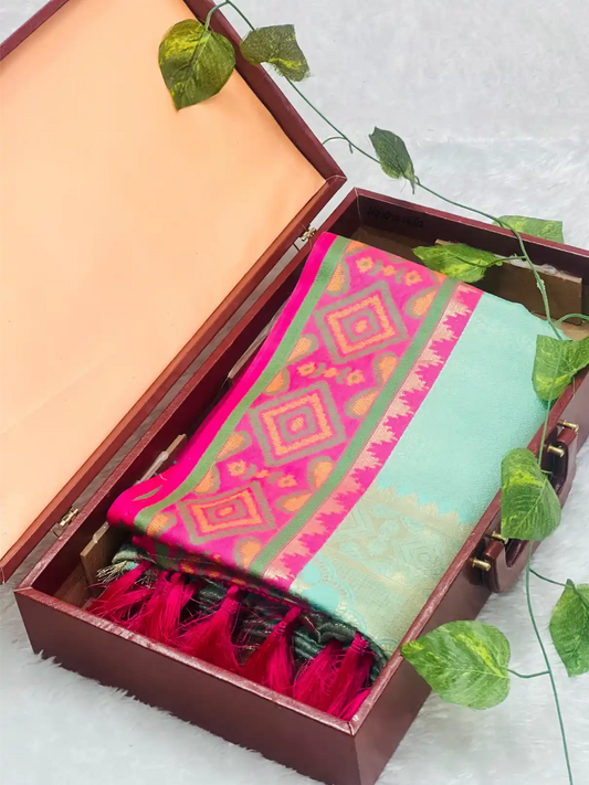 Exclusive Soft Tissue Silk Saree with Pochampally Borders