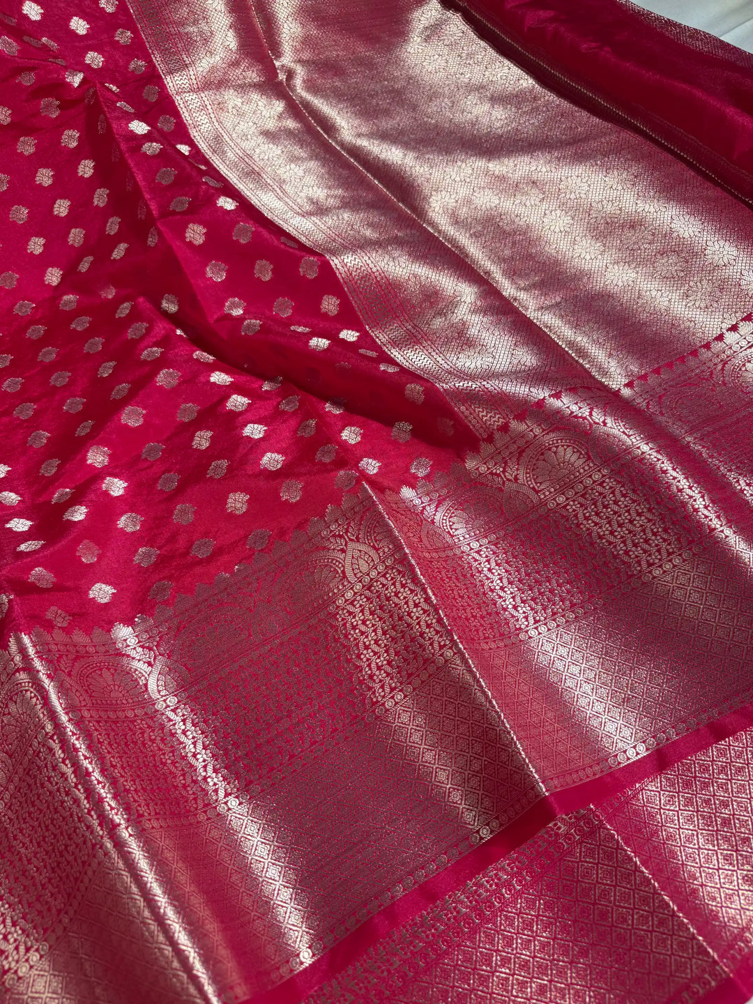 Eye Catching Rani Pink Chinia Silk Banarasi Saree