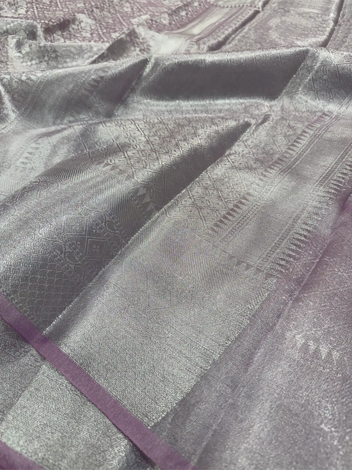 Eye Soothing Glass Tissue Silk Ikkat Weave Banarasi Saree