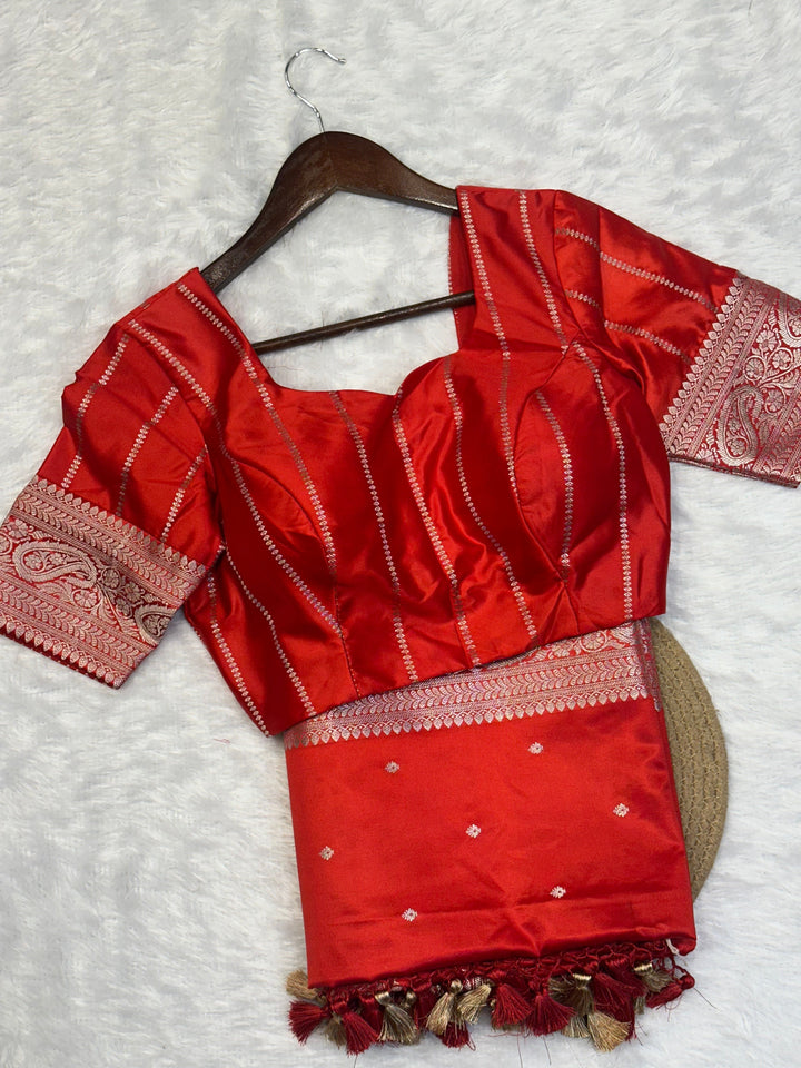 Bridal Red Mashru Katan Silk Banarasi Saree