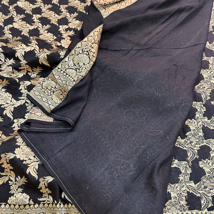 Jet Black Shade Munga Silk Saree