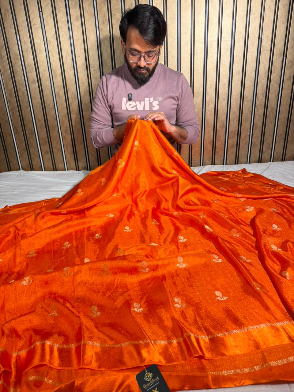 Fanta Orange Extremely Soft Georgette Silk Banarasi Saree