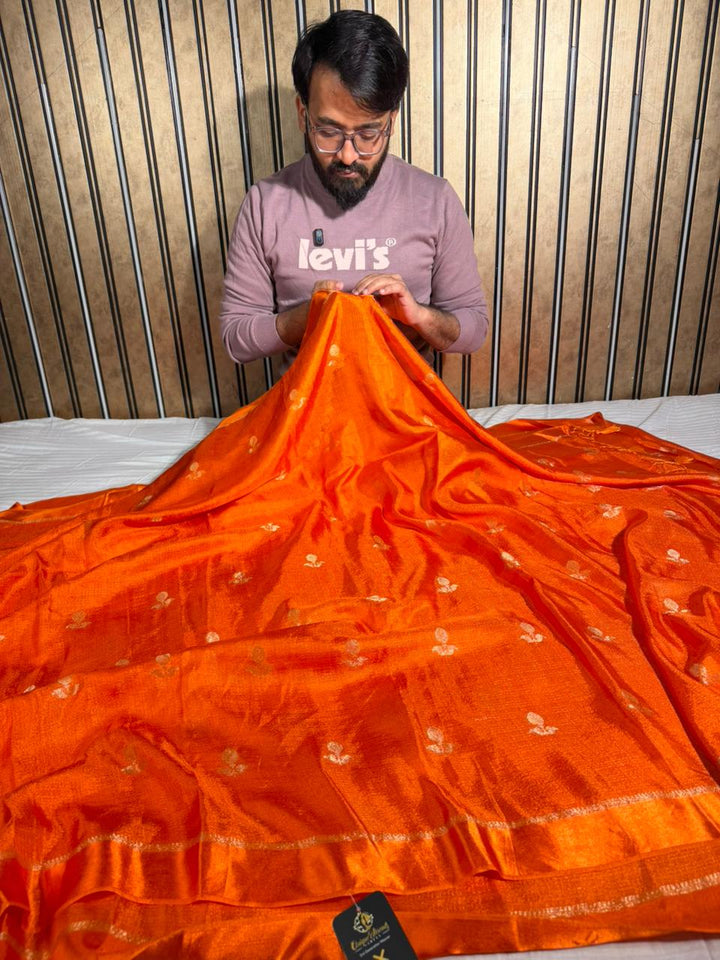 Fanta Orange Extremely Soft Georgette Silk Banarasi Saree