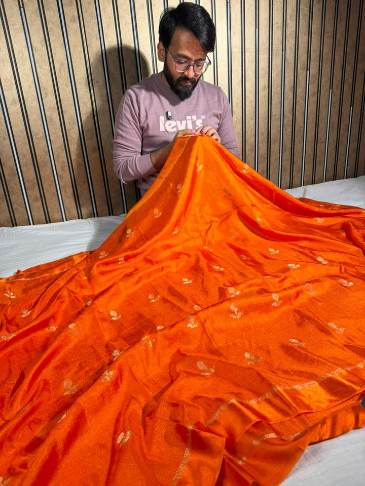 Fanta Orange Extremely Soft Georgette Silk Banarasi Saree