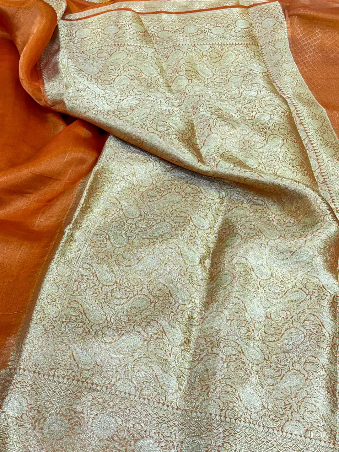 Fanta Orange Pure Tissue Silk Banarasi Saree