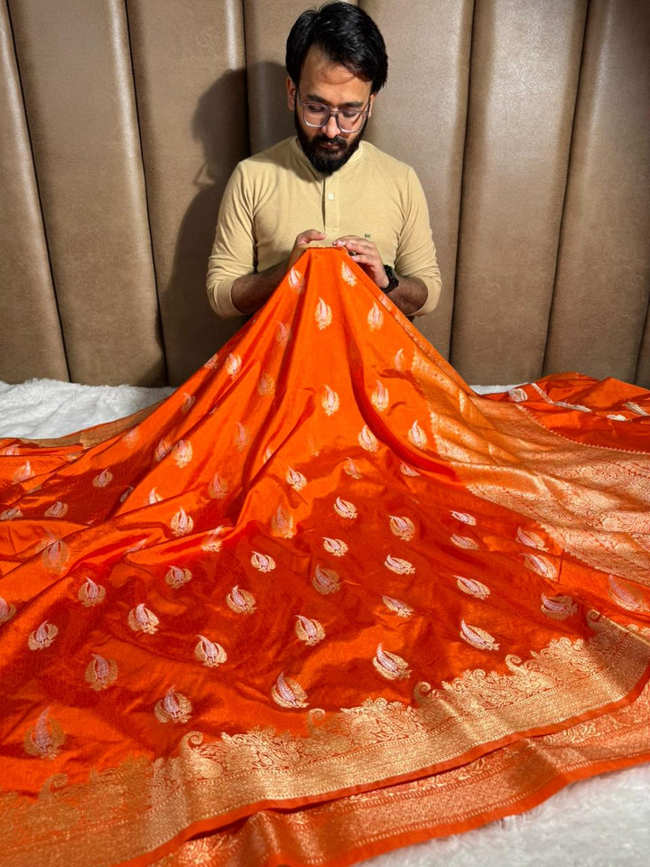 Fanta Orange Shade Warm Silk Traditional Banarasi Saree