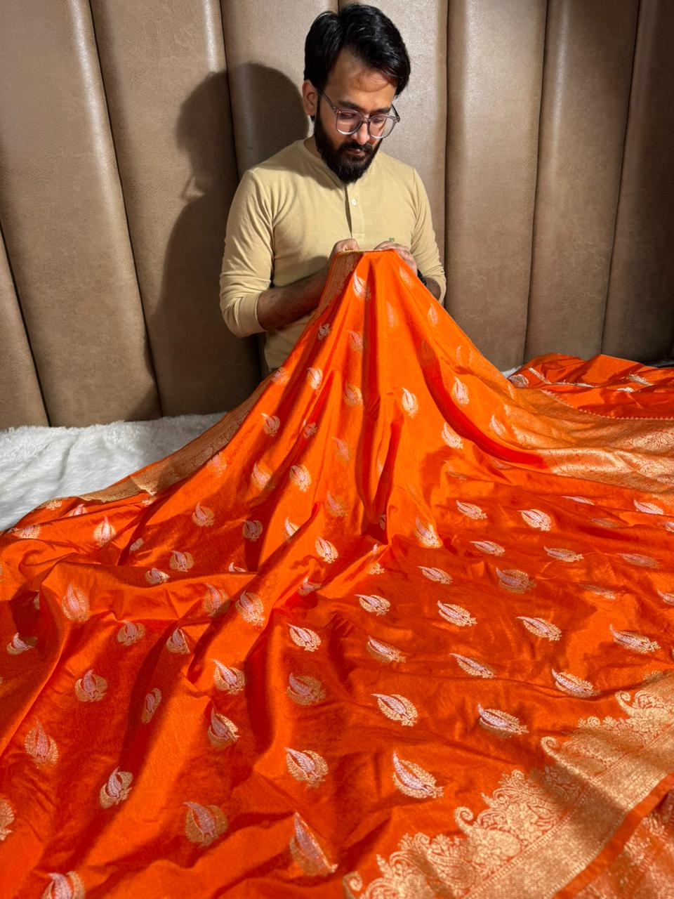 Fanta Orange Shade Warm Silk Traditional Banarasi Saree