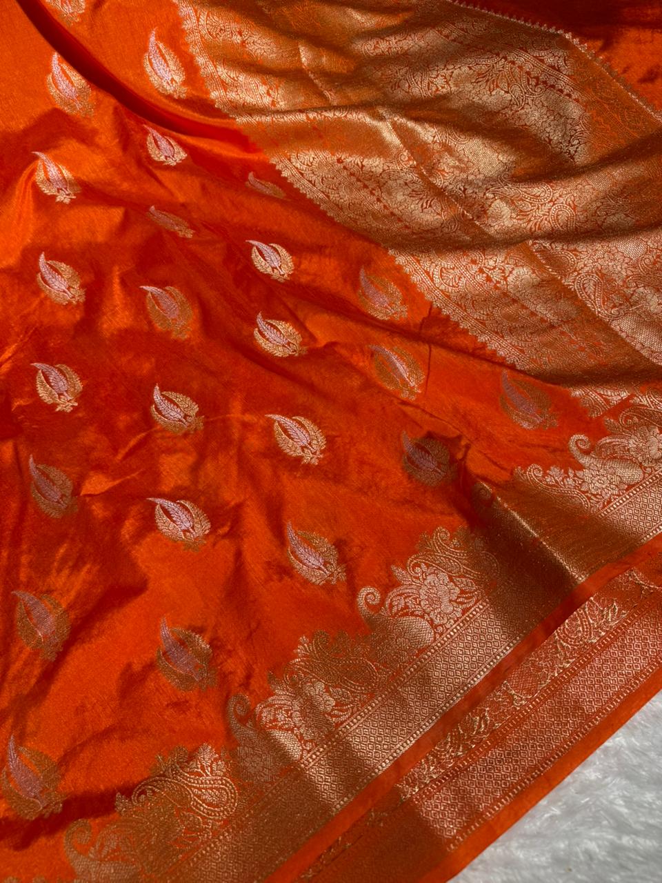 Fanta Orange Shade Warm Silk Traditional Banarasi Saree