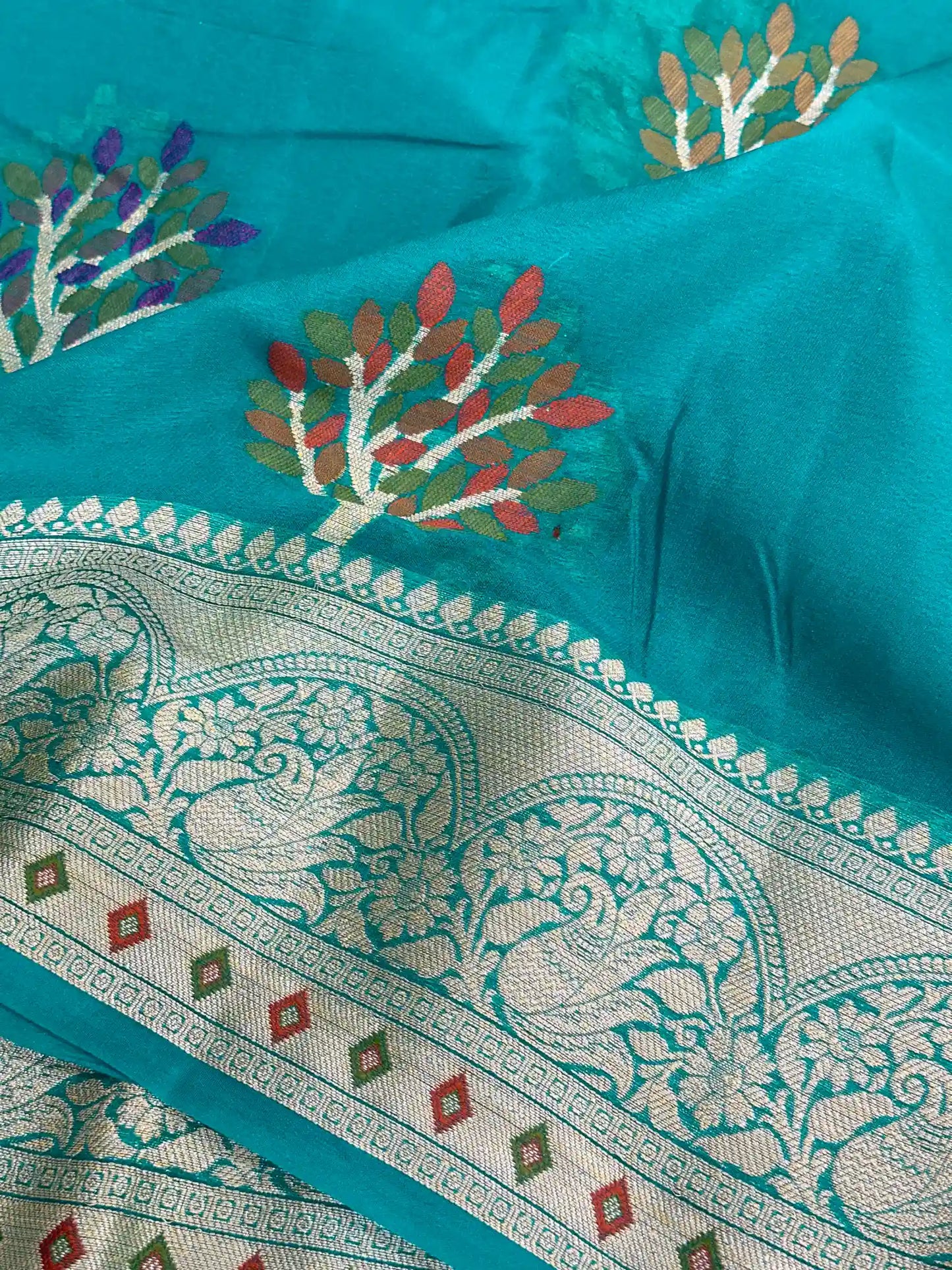 Firozi Blue Chiffon Khaddi Buta Banarasi Saree